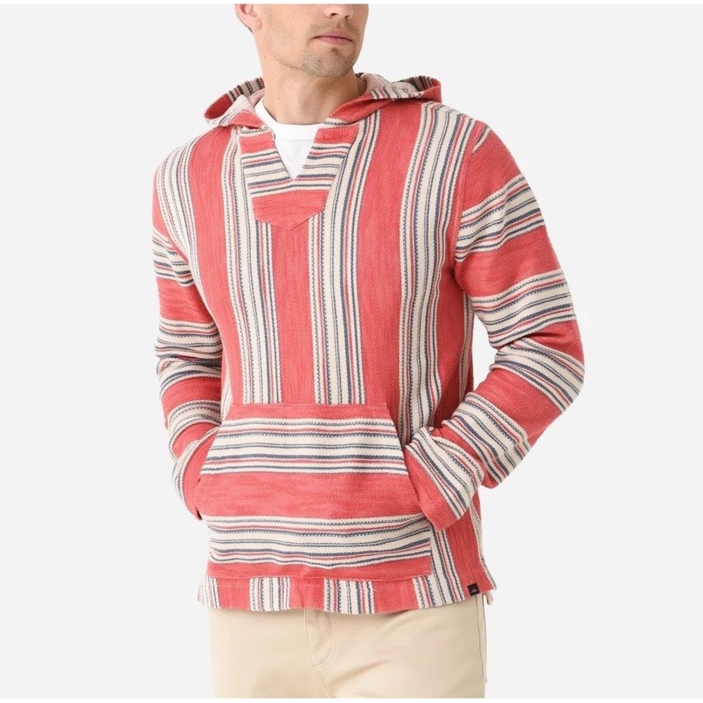 FAHERTY BRAND Men's LARGE Baja Biarritz Hoodie Berry River Stripe Pullover